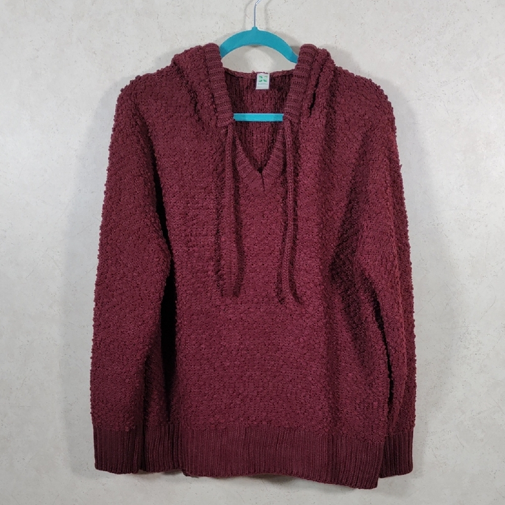 6105 Green Tea maroon popcorn sweater knit hoodie XL